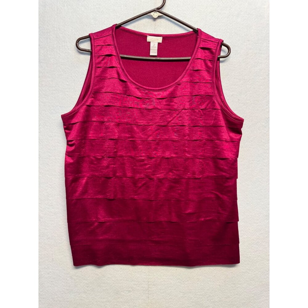 Chicos Sleeveless Layered Tank Top Size 2 Raspberry Pink Polyester Womens